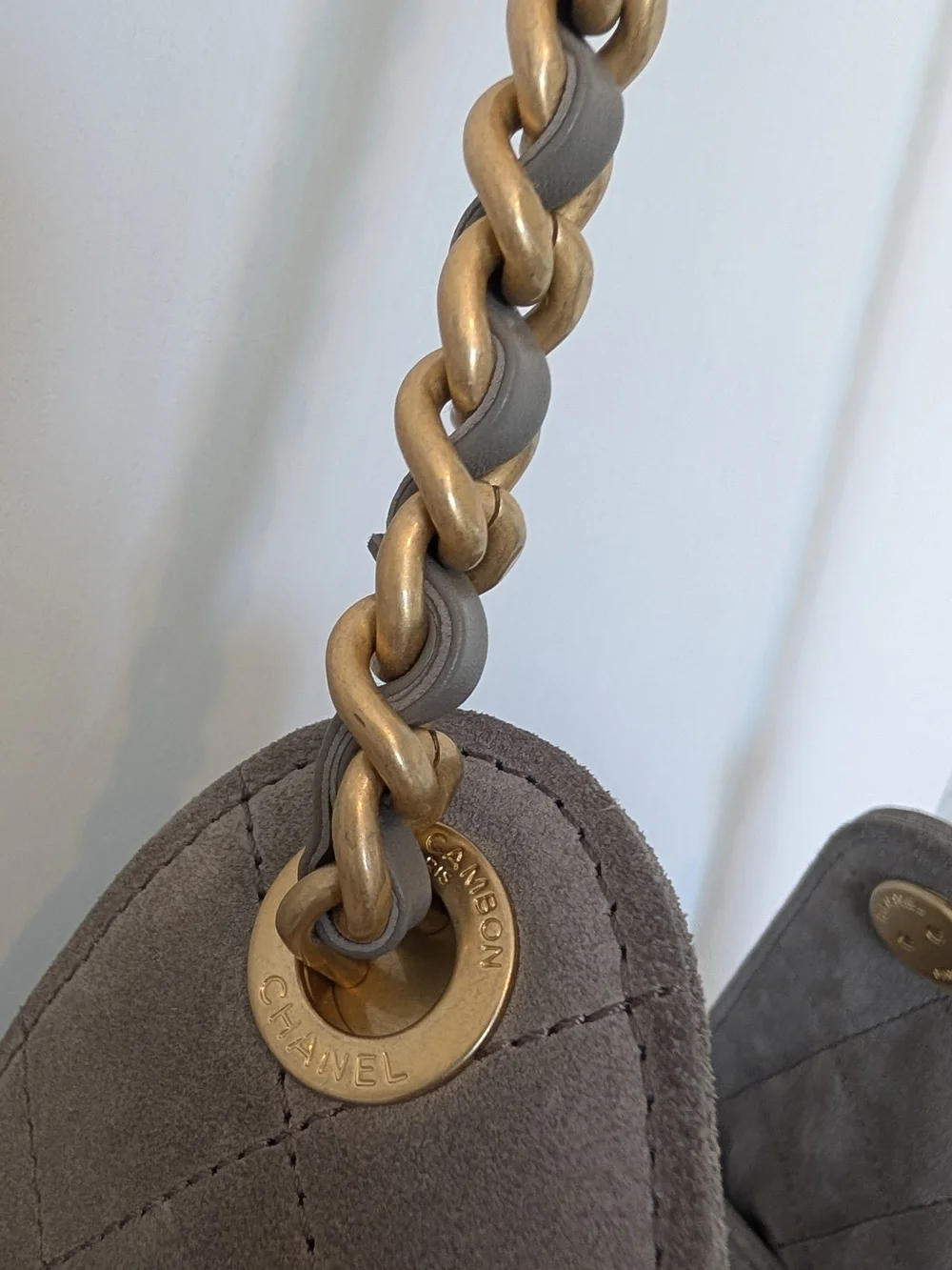 Chanel 25 Medium Grey Suede Shoulder Bag